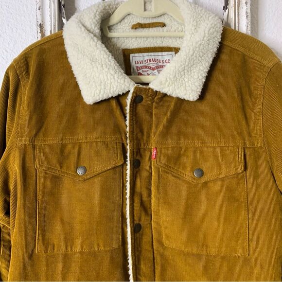 Vintage Levi Strauss & Co. Corduroy Sherpa Trucker Jacket Zip & Snap Up Brown M - Picture 3 of 12